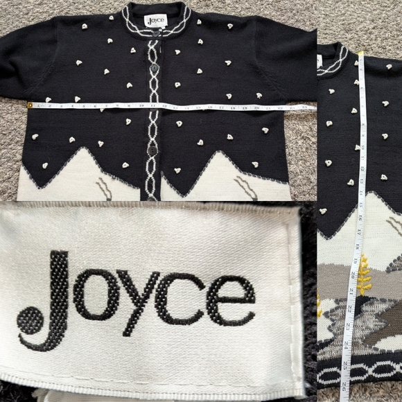 Vintage Joyce Black White Winter Mountain Home Button Up Cardigan Sweater L - Picture 9 of 9